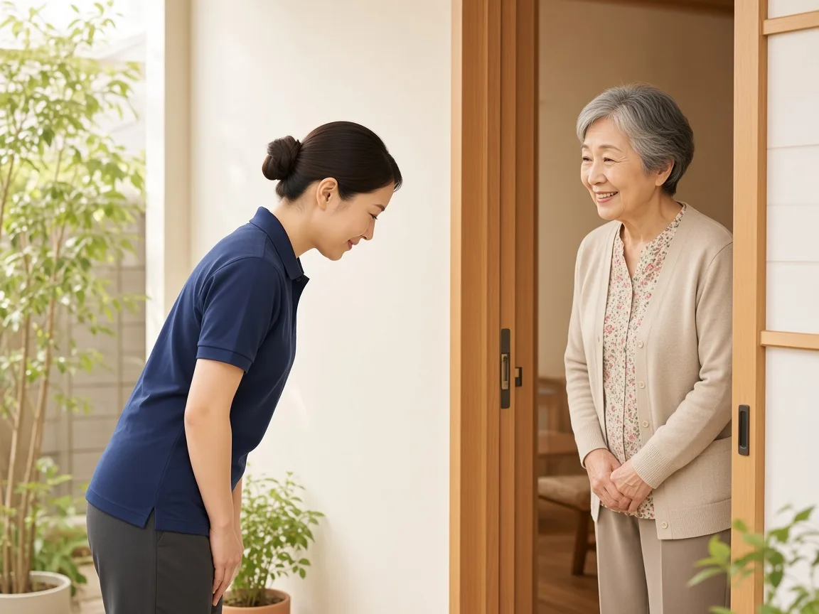 女性スタッフが丁寧にお客様へ挨拶する様子